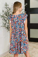 Hazel Blues® |  Petal to the Metal Flutter Sleeve Dress in Navy/Coral