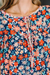 Hazel Blues® |  Petal to the Metal Flutter Sleeve Dress in Navy/Coral