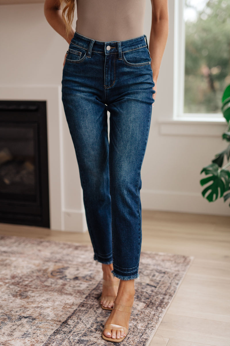 Hazel Blues® |  Phillipa High Rise Release Hem Slim Jeans