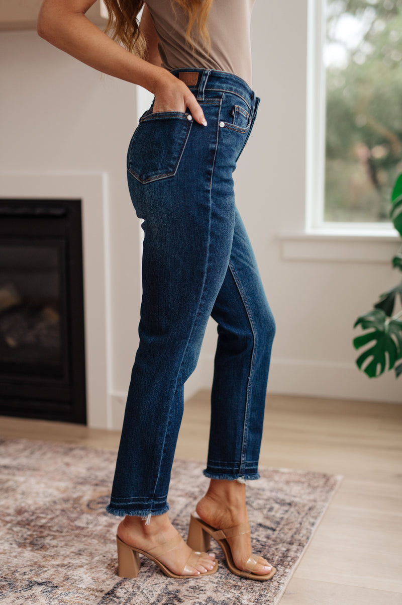 Hazel Blues® |  Phillipa High Rise Release Hem Slim Jeans