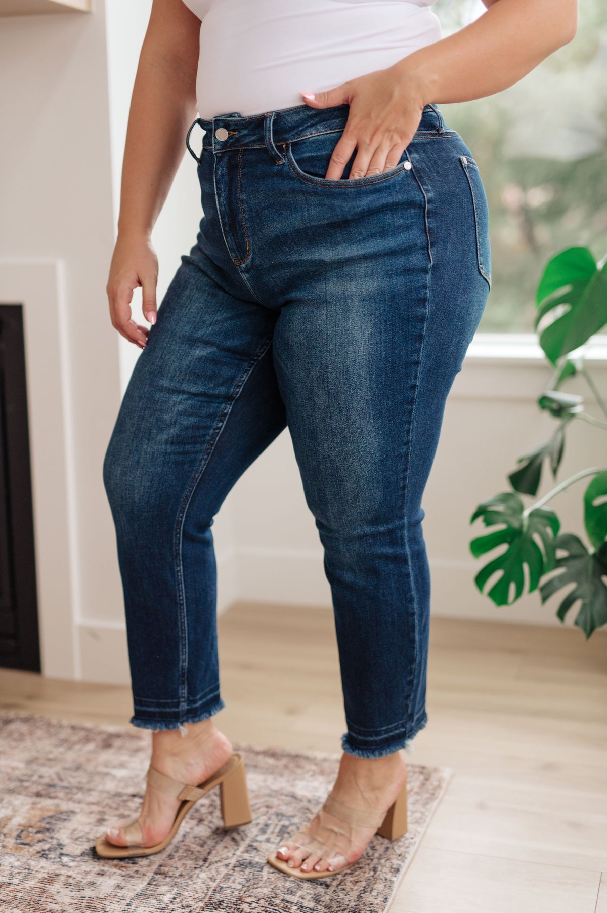 Hazel Blues® |  Phillipa High Rise Release Hem Slim Jeans