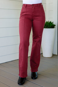 Hazel Blues® |  Phoebe High Rise Front Seam Straight Jeans in Burgundy