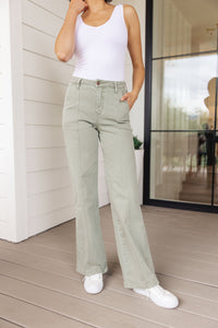 Hazel Blues® |  Phoebe High Rise Front Seam Straight Jeans in Sage