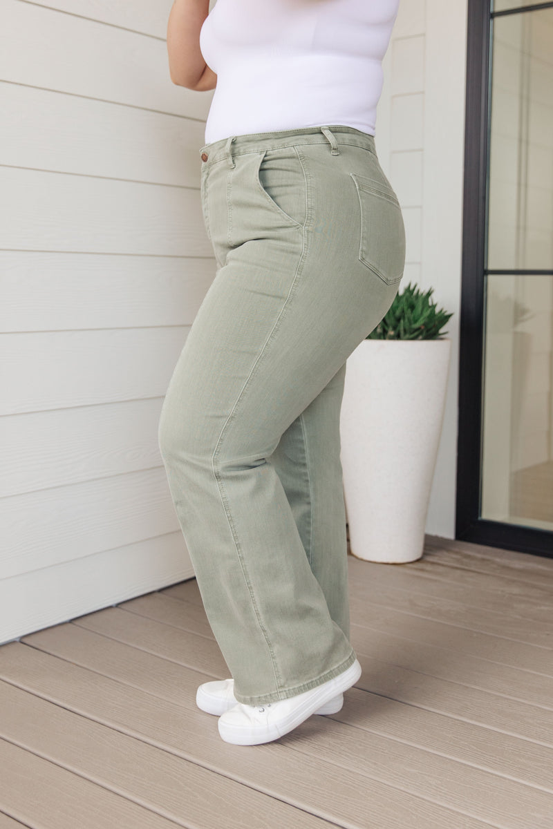 Hazel Blues® |  Phoebe High Rise Front Seam Straight Jeans in Sage