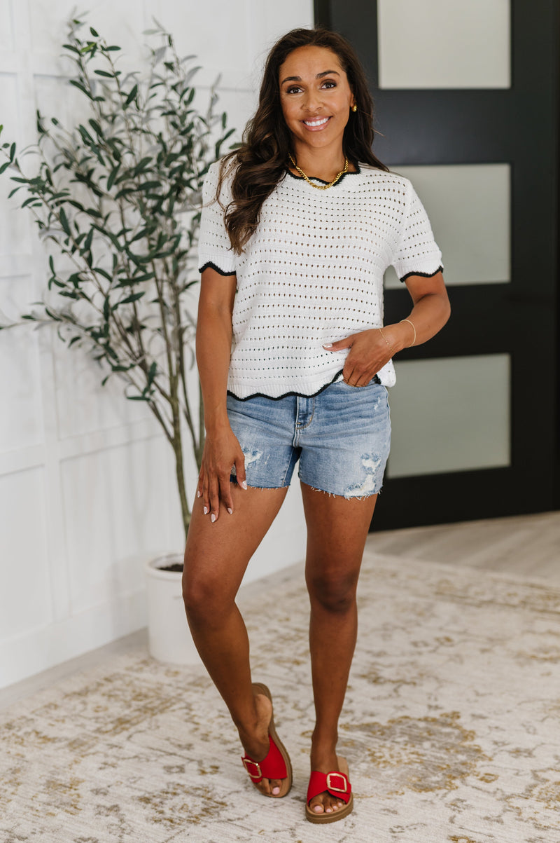 Hazel Blues® |  Pinkies Up Knit Top in White