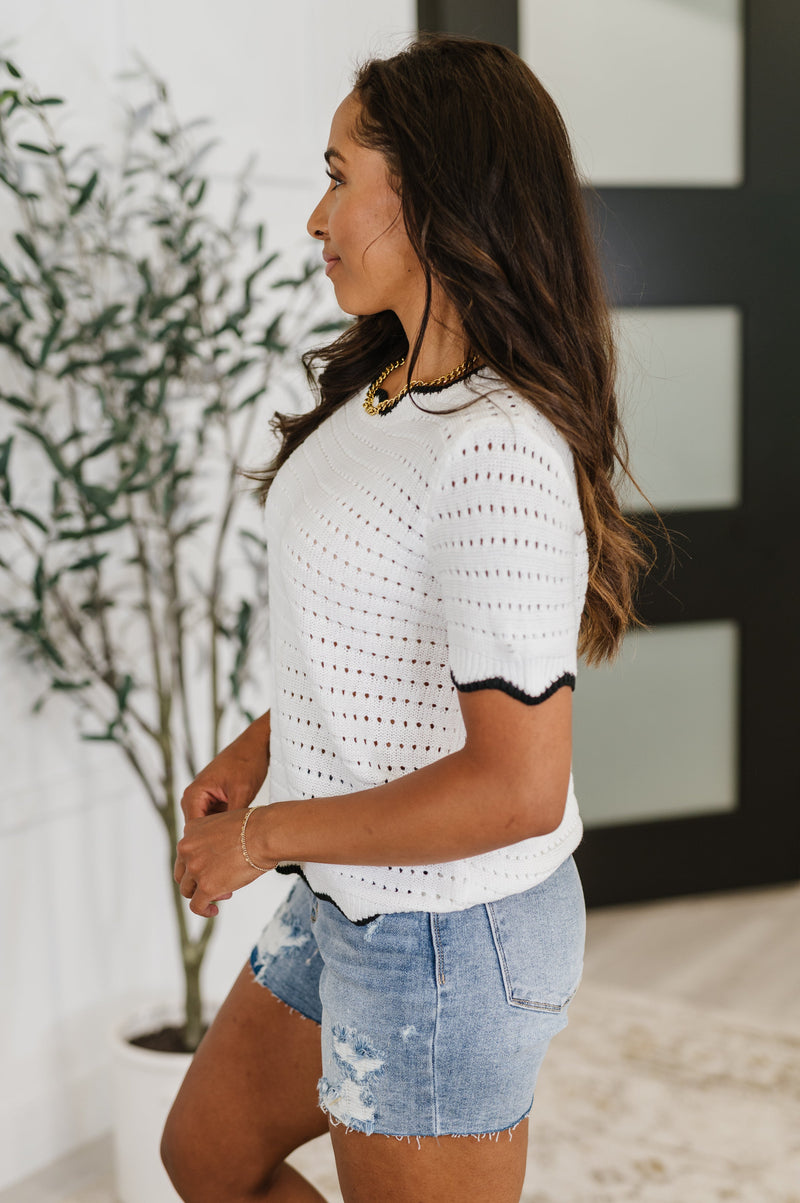 Hazel Blues® |  Pinkies Up Knit Top in White