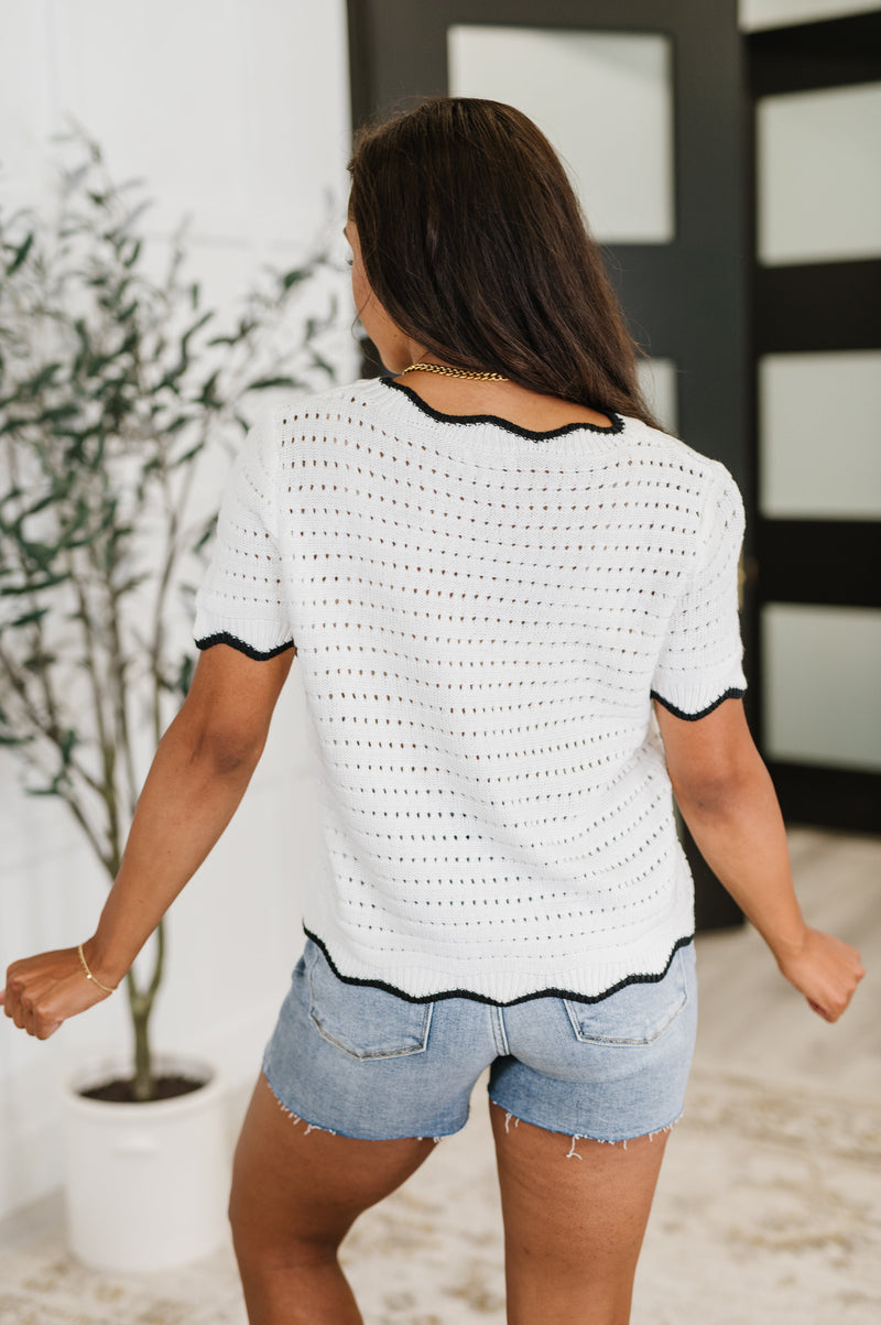Hazel Blues® |  Pinkies Up Knit Top in White