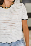 Hazel Blues® |  Pinkies Up Knit Top in White