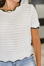 Hazel Blues® |  Pinkies Up Knit Top in White
