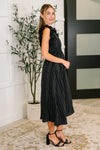 Hazel Blues® |  Pinstripe Romance V-Neck Ruffle Sleeve Dress in Black