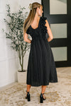 Hazel Blues® |  Pinstripe Romance V-Neck Ruffle Sleeve Dress in Black