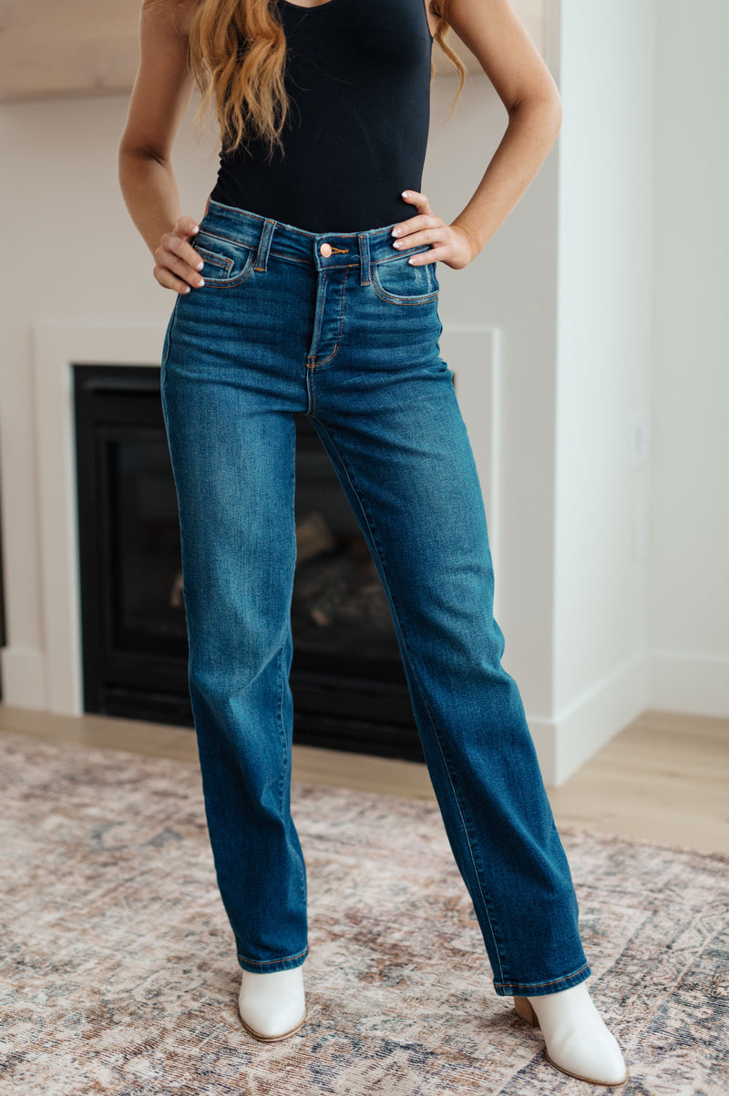 Hazel Blues® |  Pippa High Rise Button Fly Straight Jeans