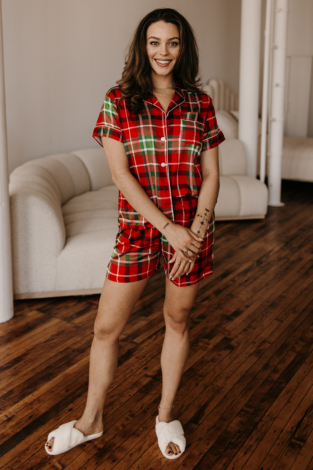 Red Plaid Satin Pajama Set