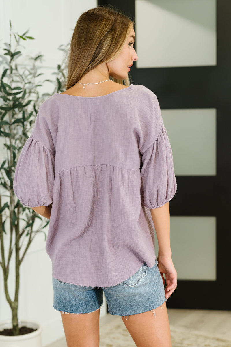 Hazel Blues® |  Pleasantly Perfect Bubble Sleeve Peasant Blouse