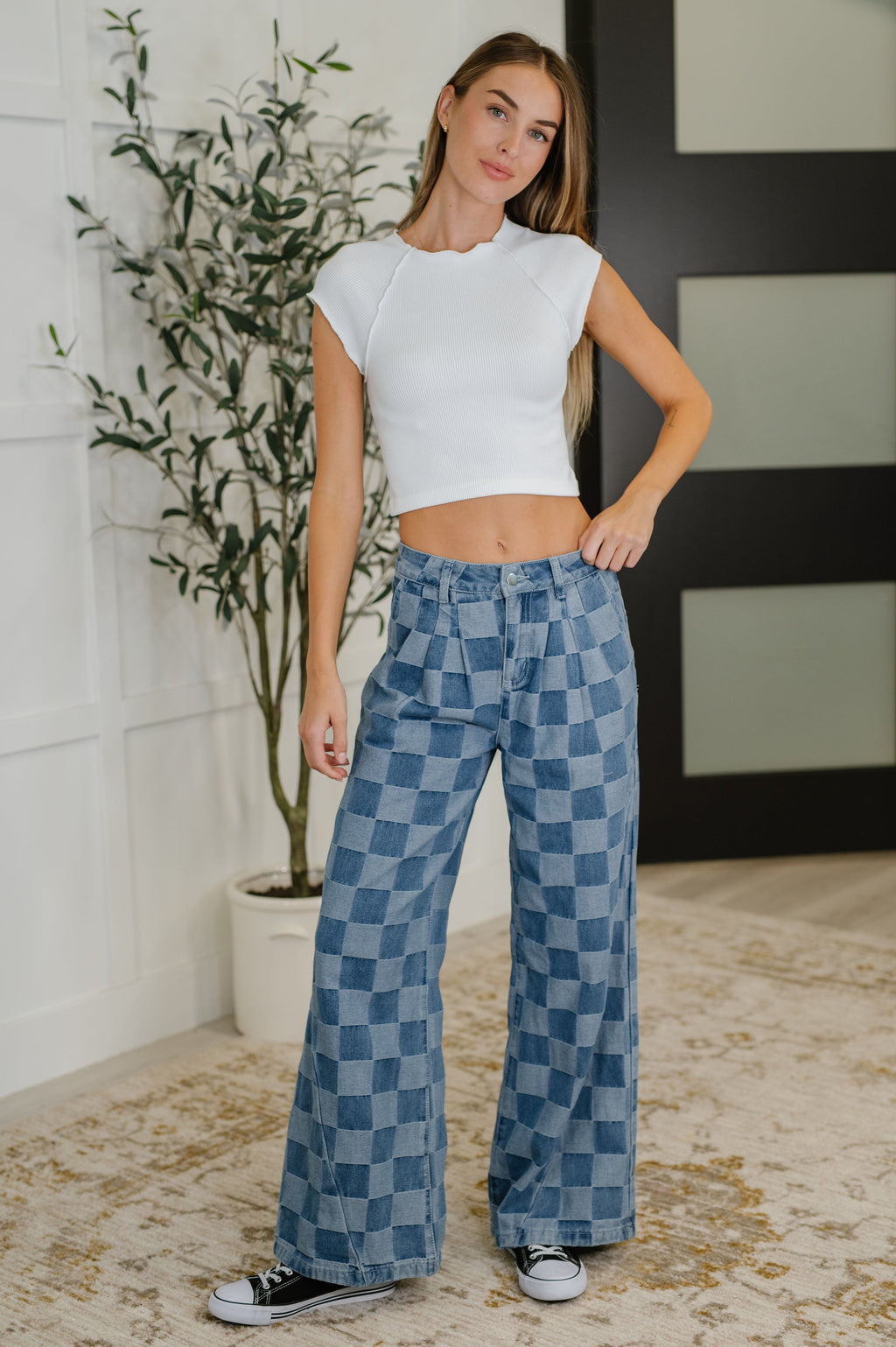 Hazel Blues® |  PREORDER: Please Detail Wide Leg Checkered Bottoms
