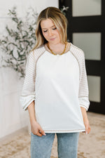 Hazel Blues® |  Preoccupied Striped Sleeve Top in Tan