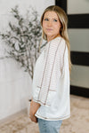 Hazel Blues® |  Preoccupied Striped Sleeve Top in Tan