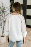 Hazel Blues® |  Preoccupied Striped Sleeve Top in Tan