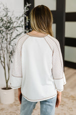 Hazel Blues® |  Preoccupied Striped Sleeve Top in Tan