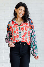 Hazel Blues® |  Presupposed Ideas Mixed Print Button Up Blouse