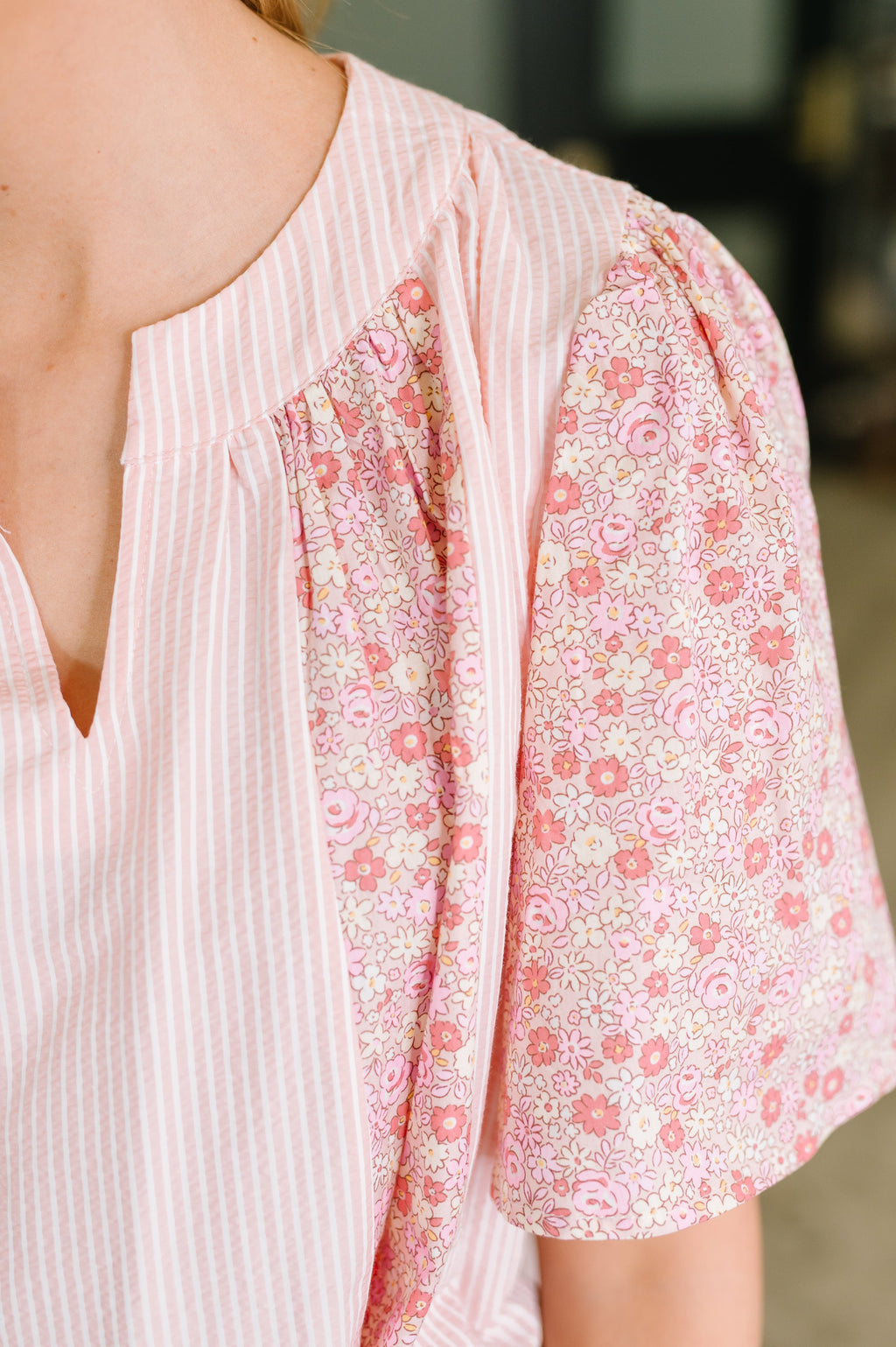Pretty Prime Bell-Sleeve Color-Block Blouse