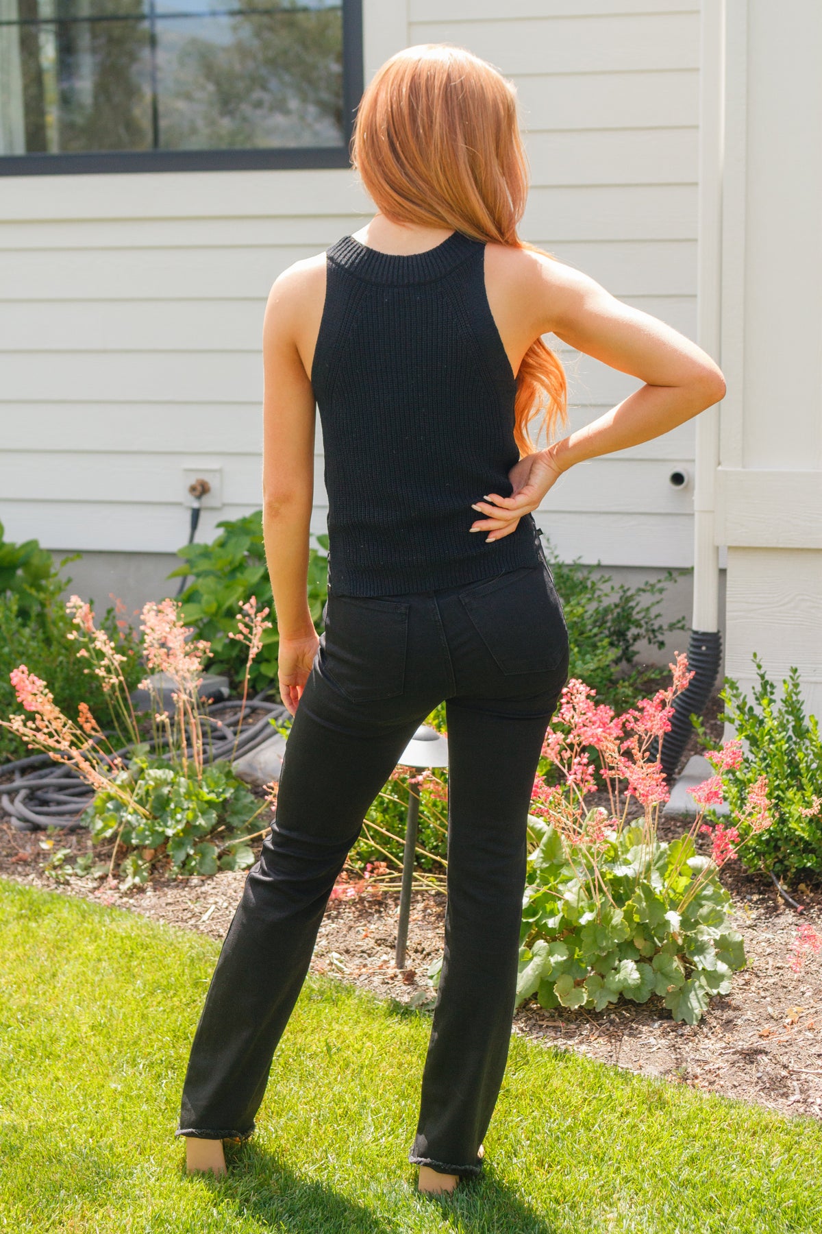 Hazel Blues® |  Previous Engagement Halter Neck Sweater Tank in Black