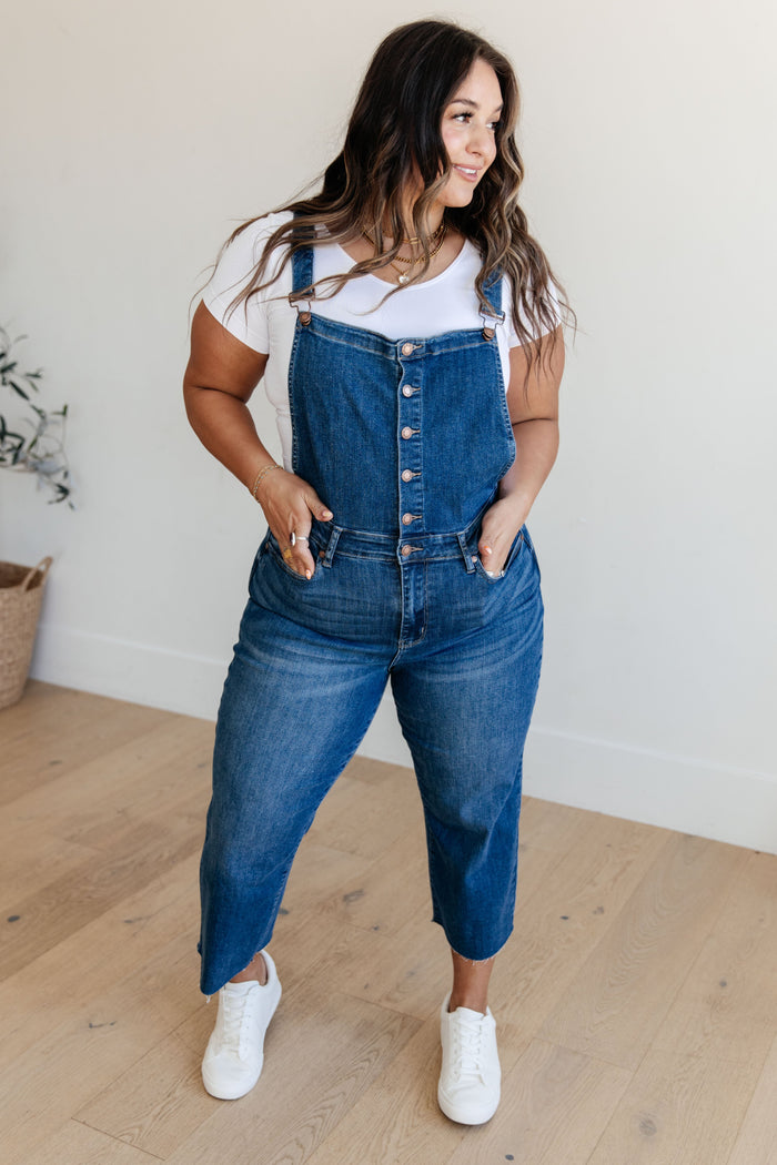 Hazel Blues® |  Priscilla High Rise Crop Wide Leg Denim Overalls