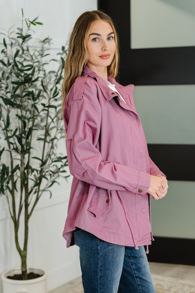 Hazel Blues® |  Puddle Jumper Full Front Zip Up Jacket in Mauve