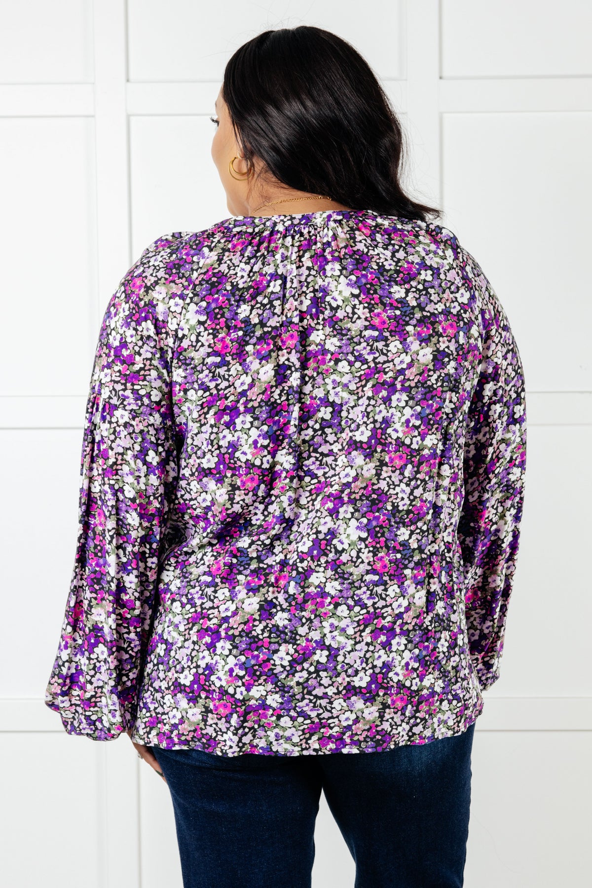 Hazel Blues® |  Pulled Together Ditsy Floral Bubble Sleeve Blouse