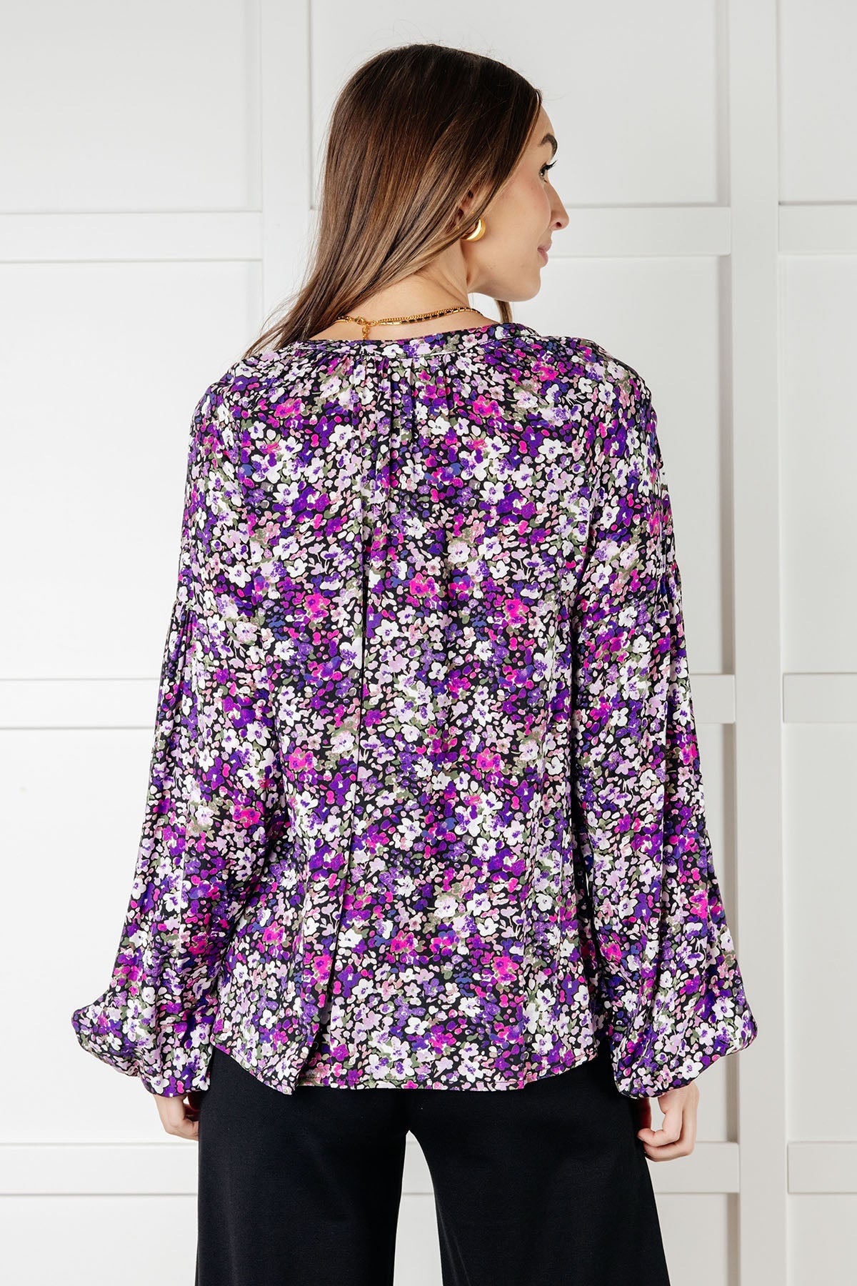 Hazel Blues® |  Pulled Together Ditsy Floral Bubble Sleeve Blouse