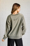 Hazel Blues® |  Quick Fix Mineral Wash Crew Neck Pullover in Army Green