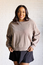 Hazel Blues® |  Quick Fix Mineral Wash Crew Neck Pullover in Mocha