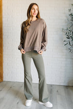 Hazel Blues® |  Quick Fix Mineral Wash Crew Neck Pullover in Mocha