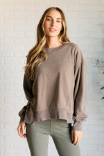 Hazel Blues® |  Quick Fix Mineral Wash Crew Neck Pullover in Mocha