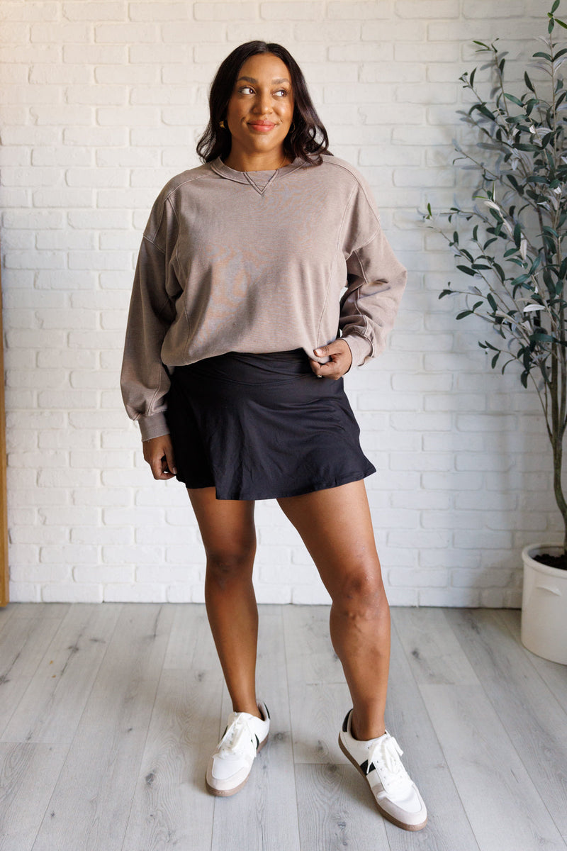 Hazel Blues® |  Quick Fix Mineral Wash Crew Neck Pullover in Mocha