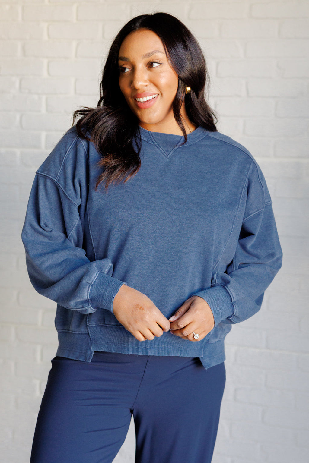Hazel Blues® |  Quick Fix Mineral Wash Crew Neck Pullover in Psychic