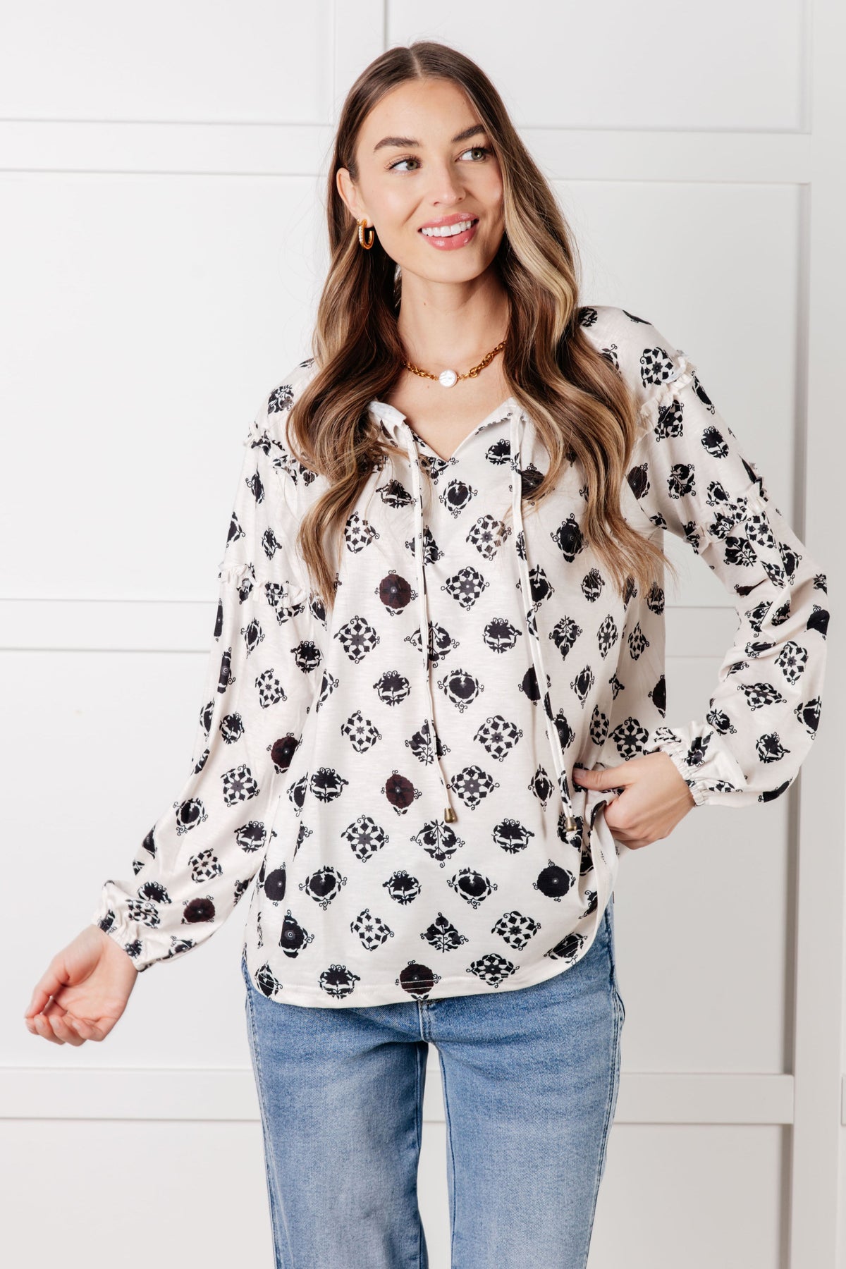 Hazel Blues® |  Quick Follow Up Floral Tile Blouse