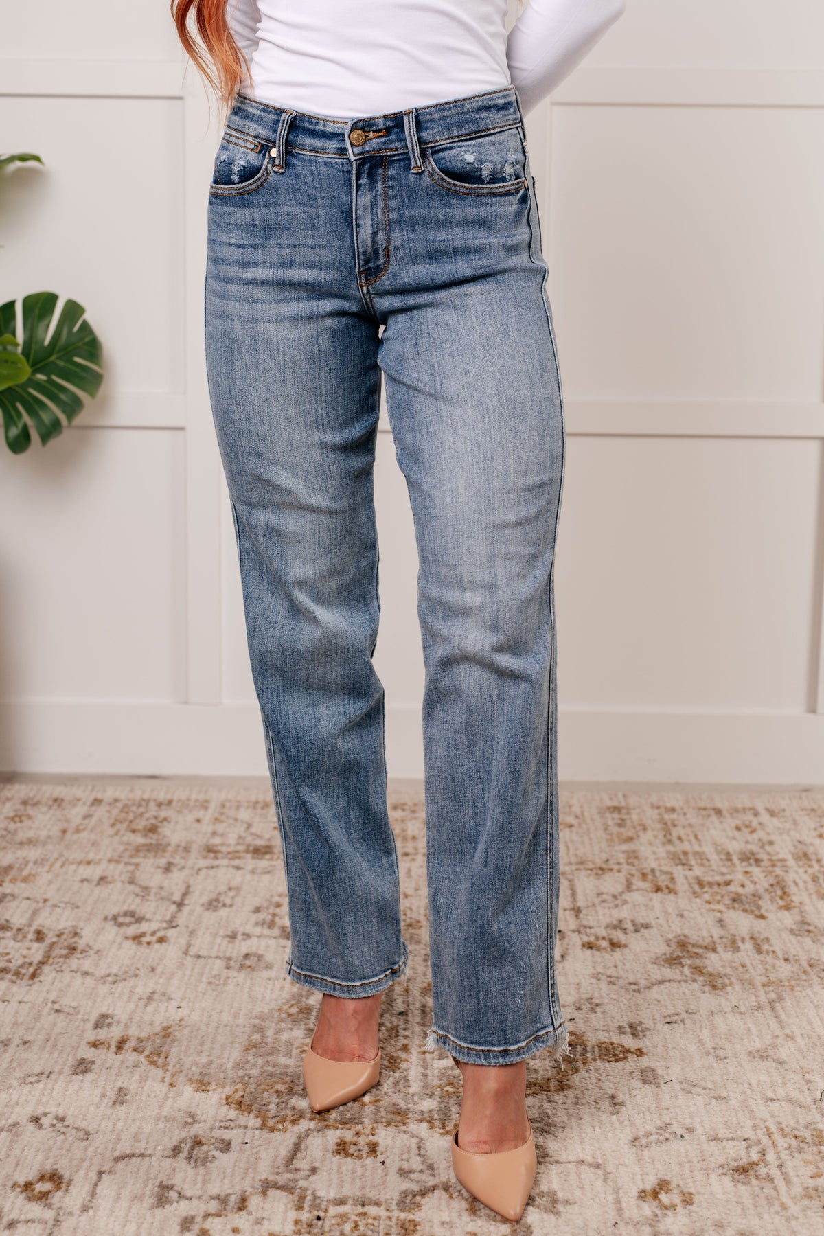 Hazel Blues® |  Quinn Mid Rise Cell Phone Pocket Dad Jeans