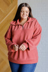 Hazel Blues® |  Quite the Impression Half Zip Pullover in Rust