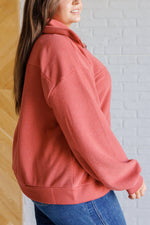 Hazel Blues® |  Quite the Impression Half Zip Pullover in Rust