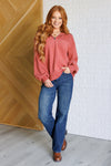 Hazel Blues® |  Quite the Impression Half Zip Pullover in Rust