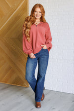 Hazel Blues® |  Quite the Impression Half Zip Pullover in Rust