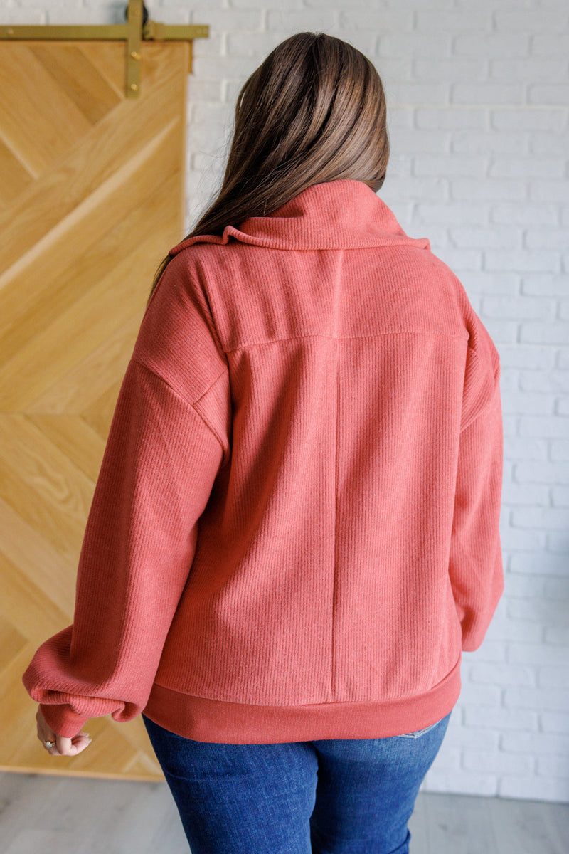 Hazel Blues® |  Quite the Impression Half Zip Pullover in Rust