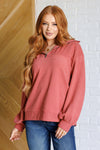 Hazel Blues® |  Quite the Impression Half Zip Pullover in Rust