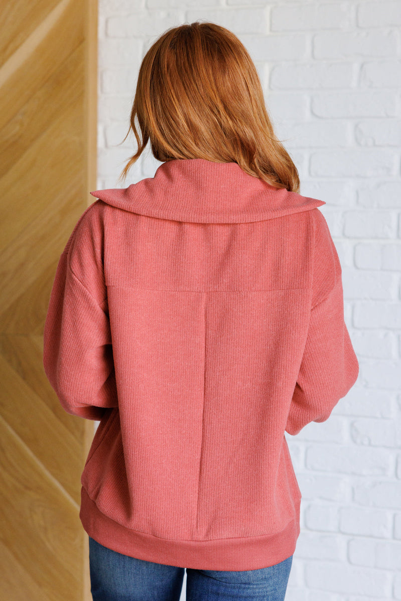 Hazel Blues® |  Quite the Impression Half Zip Pullover in Rust