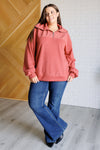 Hazel Blues® |  Quite the Impression Half Zip Pullover in Rust
