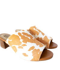 Hazel Blues® |  Richwood Peeptoe Tan and White Cowhide Slide