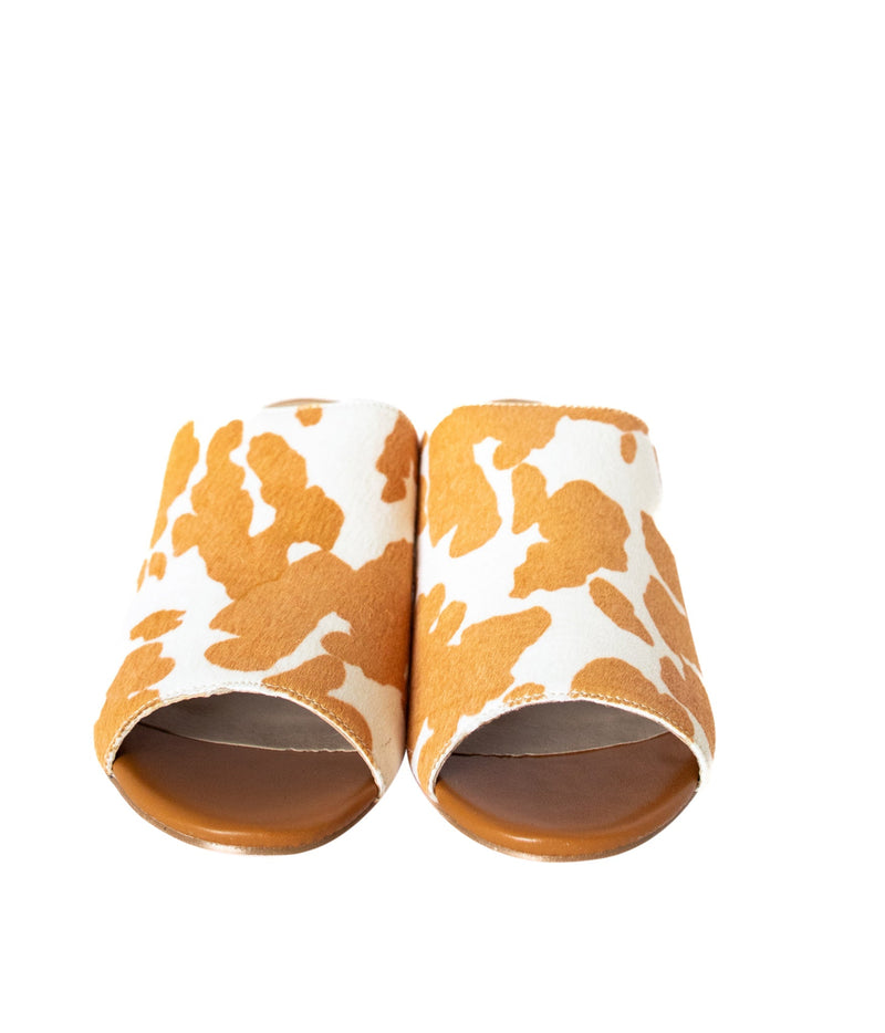 Hazel Blues® |  Richwood Peeptoe Tan and White Cowhide Slide