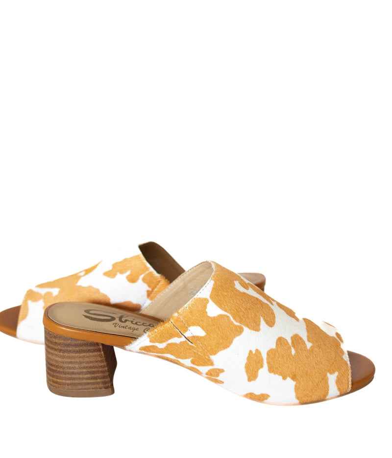 Hazel Blues® |  Richwood Peeptoe Tan and White Cowhide Slide