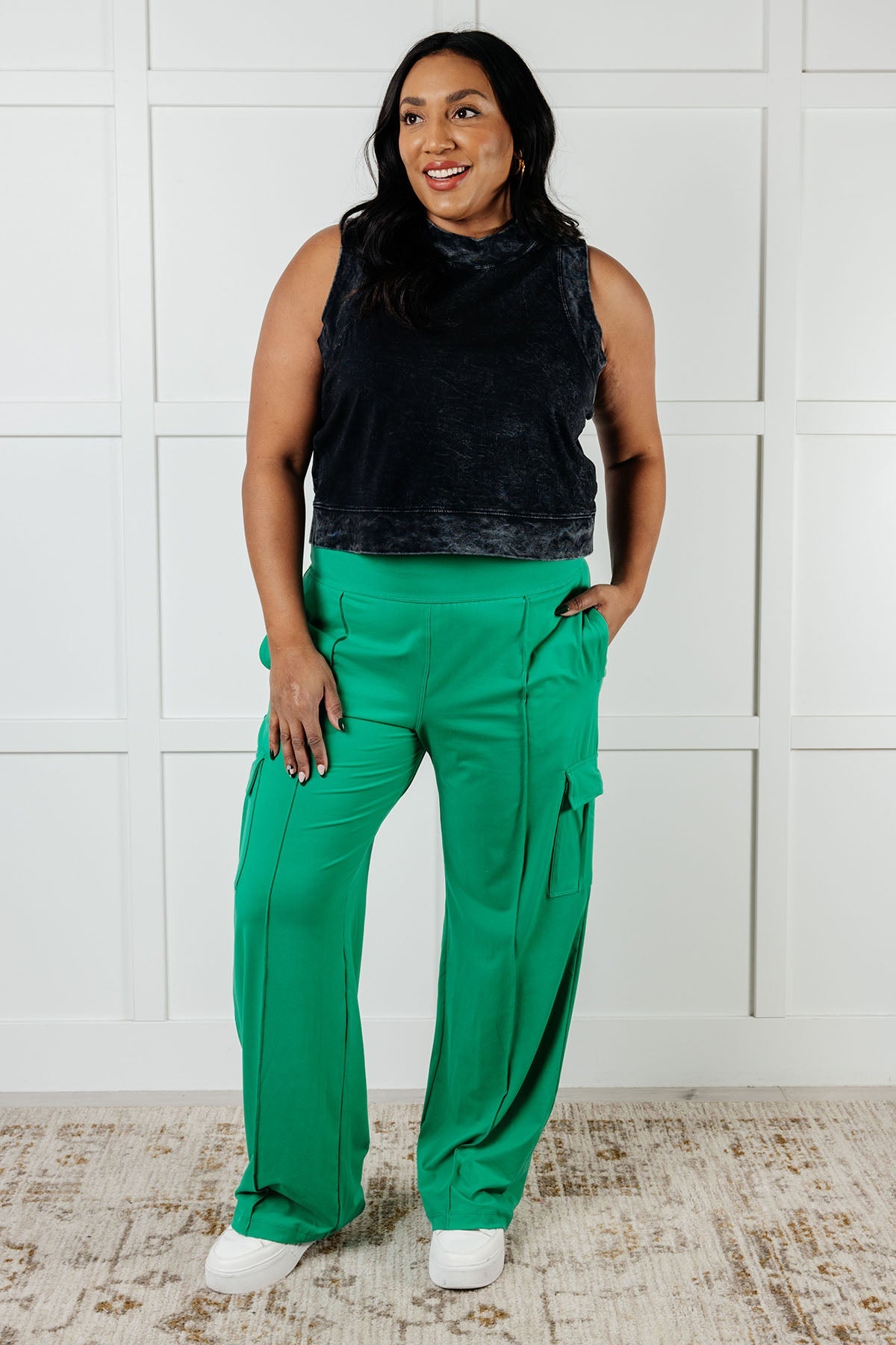 Hazel Blues® |  Race to Relax Cargo Pants in Emerald Green